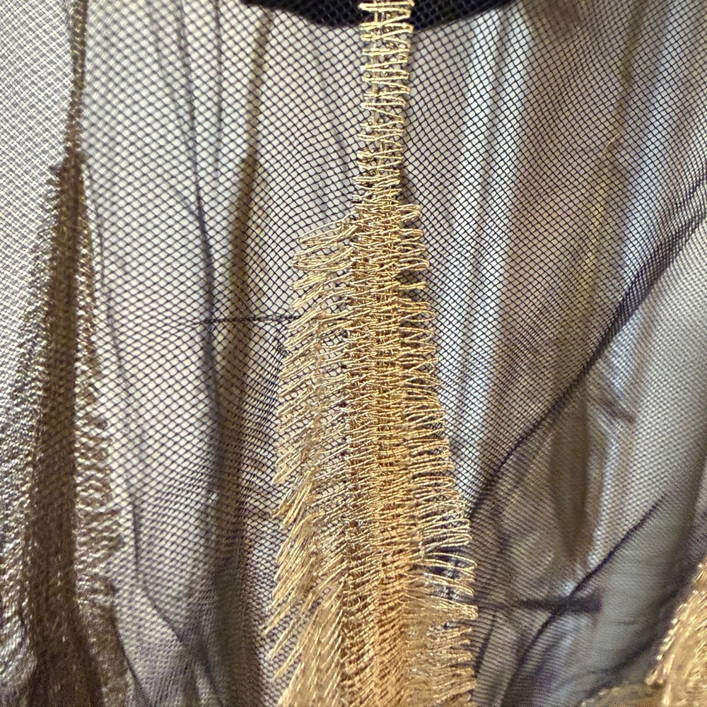 Vintage 90s LAN Classic Metallic Gold 3D Feather Mesh Maxi Romper Festival Glam - Picture 7 of 9